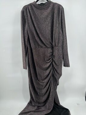 Eloquii Shimmery Metallic Sparkle Charcoal Ruched Long-Sleeve Dress Women Sz 22